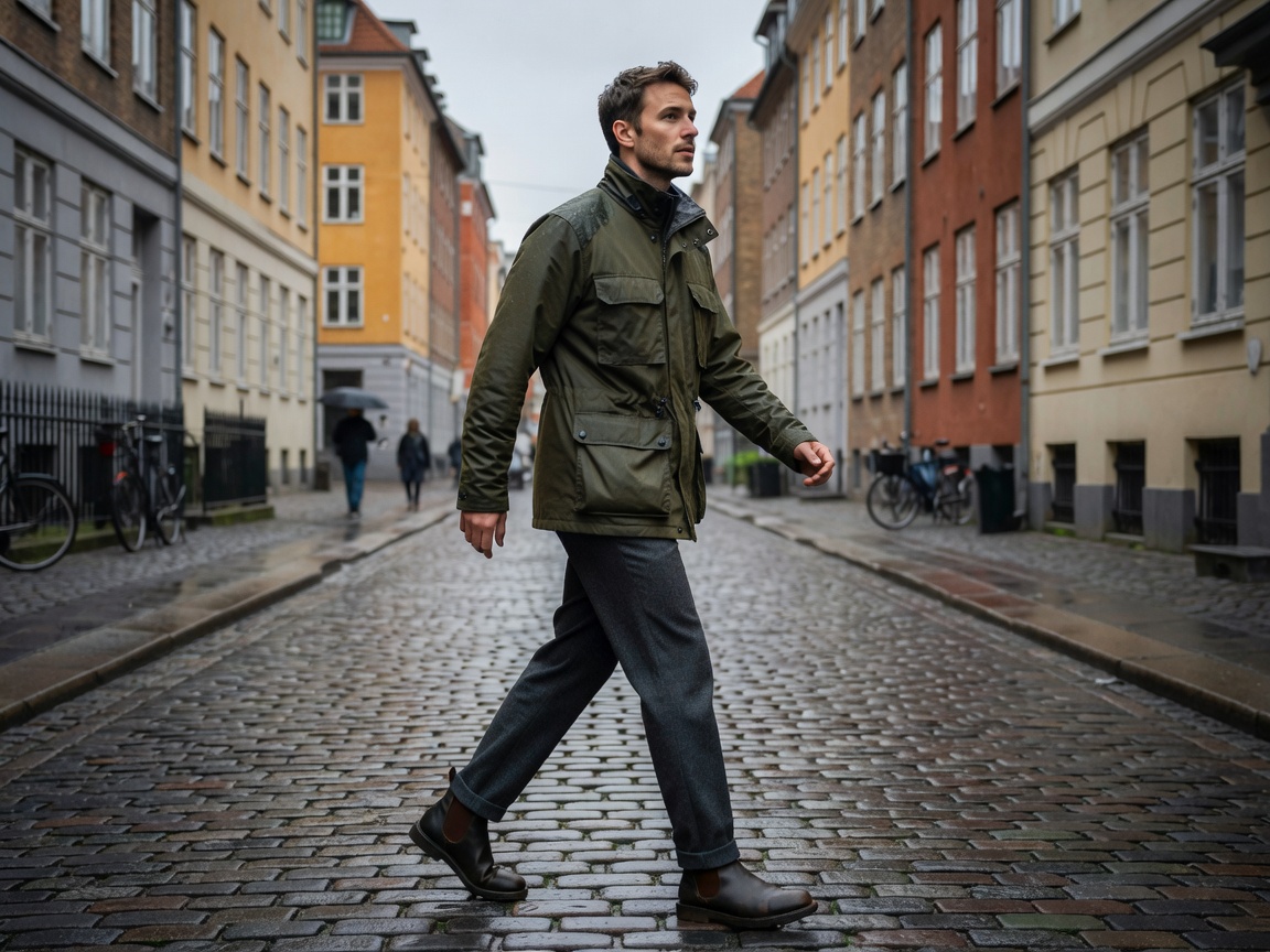 Copenhagen street style utility jacket and relaxed trousers