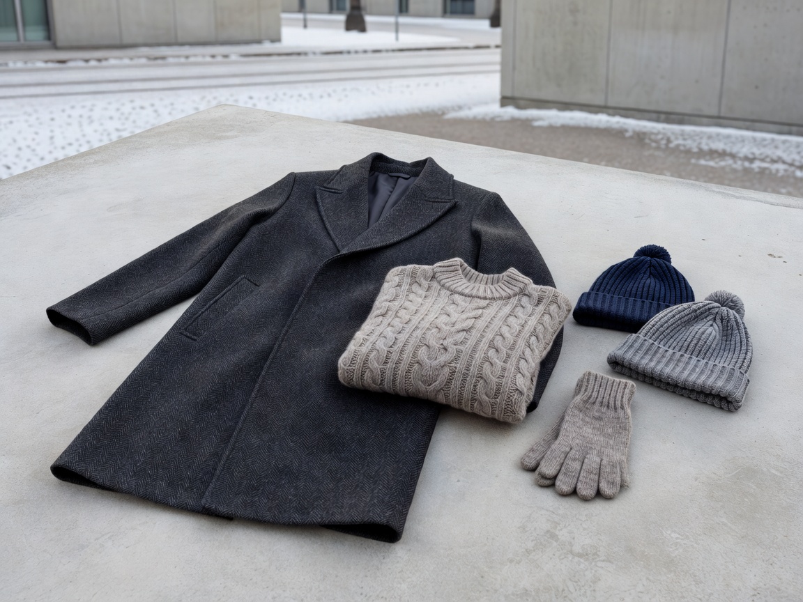 Helsinki minimalist wool overcoat and winter knitwear